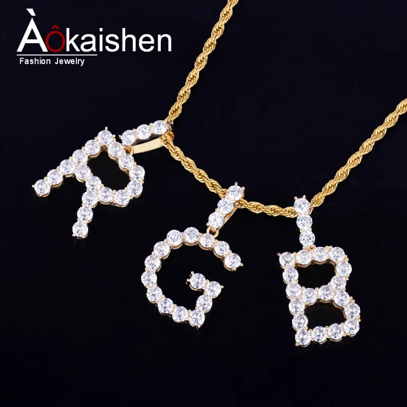 

Rope Chain Zircon Tennis Letters Necklaces & Pendant Custom Name Charm For Men/Women Gold Silver Fashion Hip Hop Jewelry
