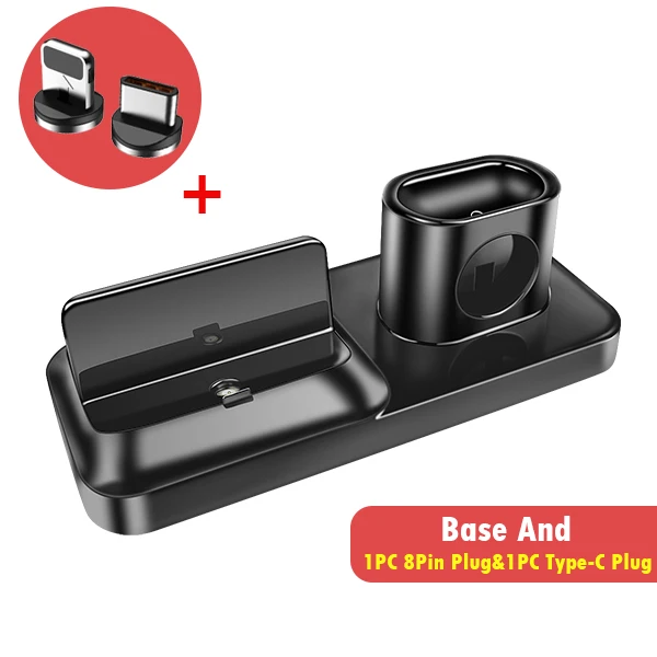 1 IOS 1Type-C Plug ACCEZZ Магнитный зарядный Настольный держатель для iPhone XS MAX XR для AirPods Apple i Watch для samsung Xiaomi 3 в 1 Универсальное зарядное устройство - Тип штекера: 1 IOS 1Type-C Plug