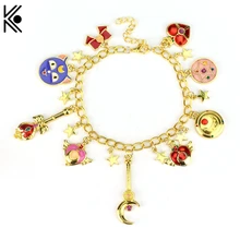 Envío Gratis Sailor Moon Charm Bracelet pulsera de cadena de color dorado y brazaletes Tsukino cat para mujeres joyería de moda de marca