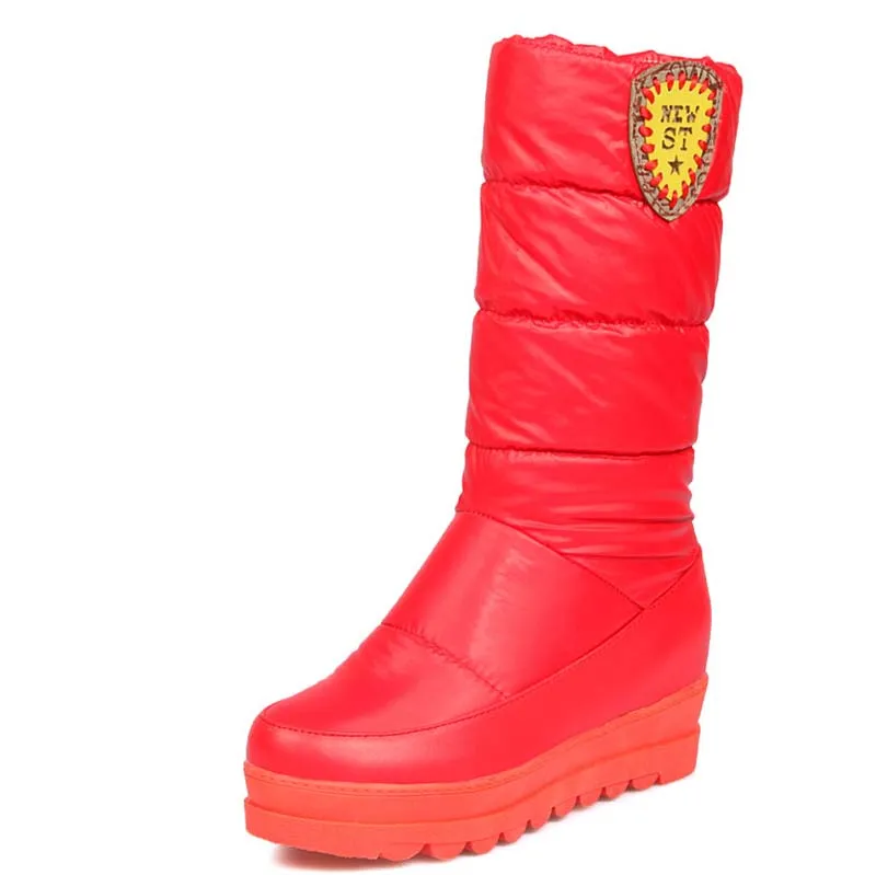 

Promotions Hot Sale Warm Round Toe Snow Boots For Women Big Size Down Low White red black platform Motorcycle Boots