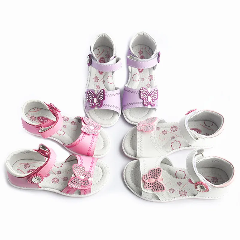 Новые модные ортопедические детские сандалии из натуральной кожи белого и фиолетового цветов для девочек, 1 пара, длина 17,2-20,7 см, обувь