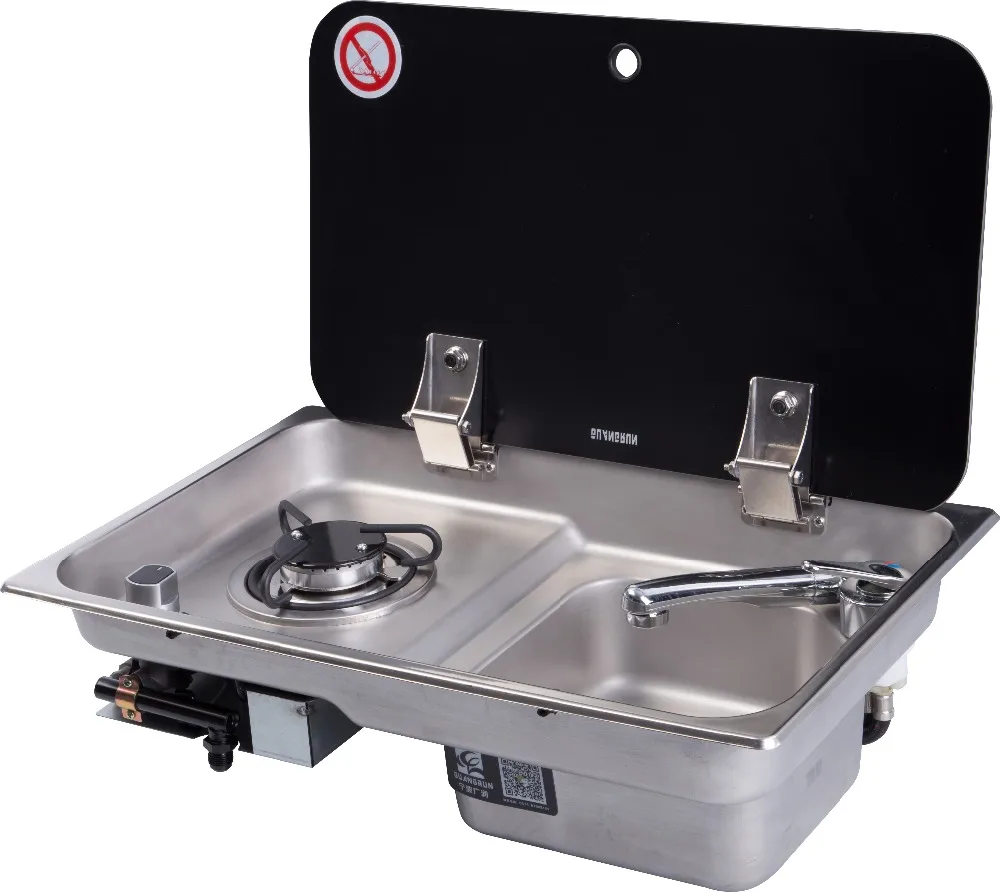 

Boat Caravan RV Camper LPG Gas Stove Hob and Sink Comb With Tempered Glass Lid 536*318*146/120mm GR-903
