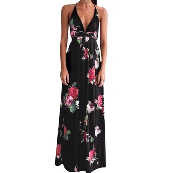 

Feitong Womens Floral Long Nice Dress Sleeveless Evening Party Summer Beach Sundress Asymmetrical Dress Hollow Out