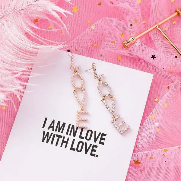 Latest Long Links Love Letter Alphabet Rhinestone Pearl Jewelry Earrings For Wedding