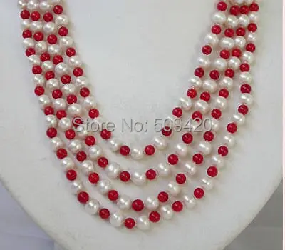 

Wholesale>>>100"surprising 6mm red coral +akoya PEARL white pearl Necklace