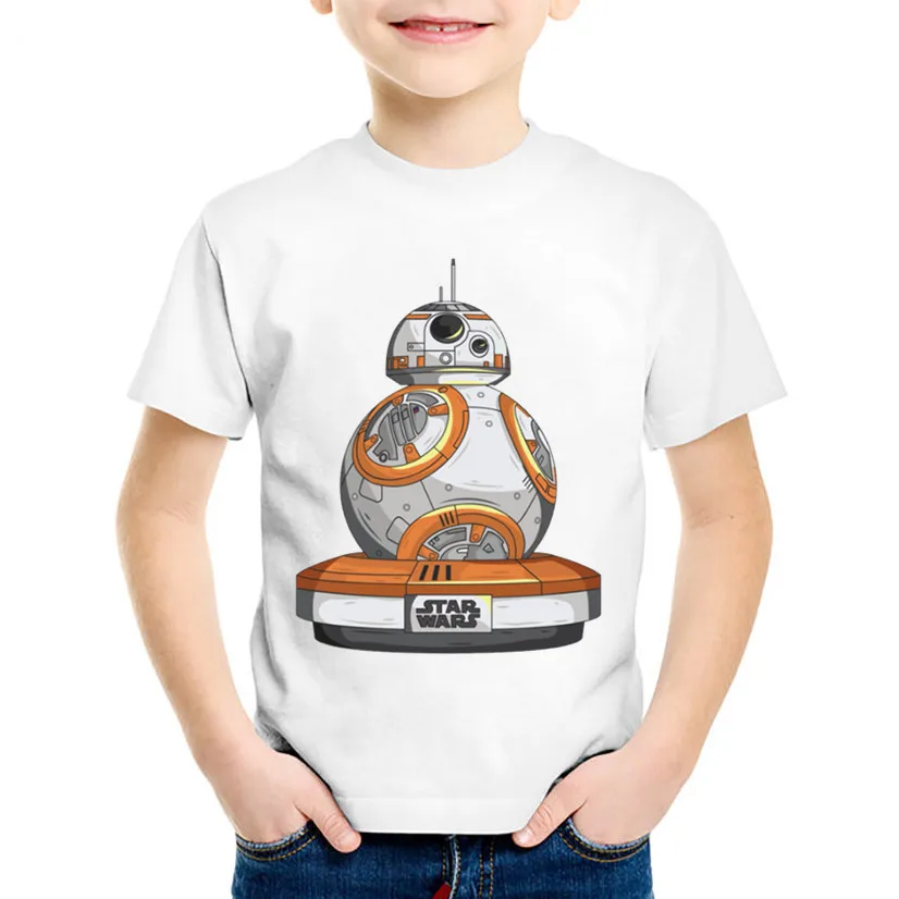 Модные детские Забавные футболки с принтом «BB-8 на ходу», детские летние футболки «Звездные войны», повседневные топы для мальчиков и девочек, одежда для малышей, HKP5163