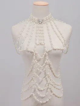 

BOHO Sexy Lady Color BIkini Statement Body Chains Pearl Crystal Bra Harness Choker Necklace Party Belly Dance Dress Belt Waist