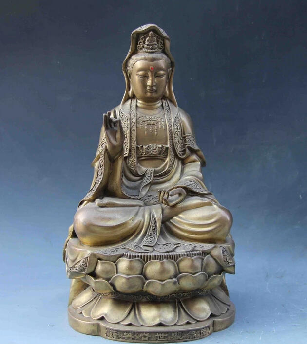 

11 Buddhism Brass Copper Bronze Sit lotus flower Guan Yin Kwan-yin Boddhisattva