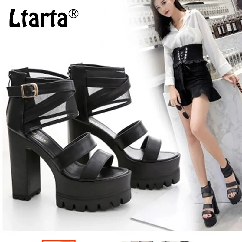 

LTARTA 2019 New Women Thick Platform Waterproof Platform Hollow Roman High Heel Open Toe Sandals women's Shoes JXQ-3996-3