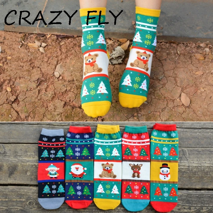 Магазин Crazy Fly Happy смешное искусство женские носки зима Harajuku мультфильм Рождество