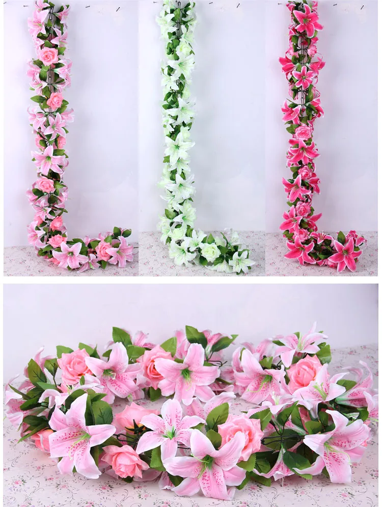 Large lily Artificial Flower Garland For Wedding Decorations Lily Rose Full Flower vine artificial rattan flower arch flower