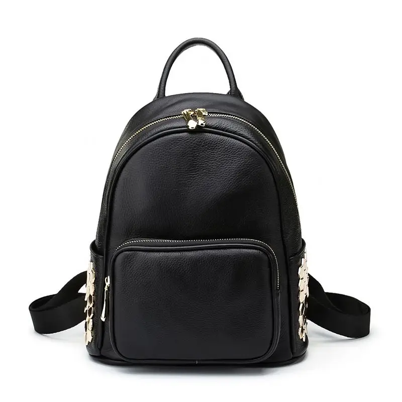 

LOEIL Leather backpack female Korean version of the backpack solid color bag fashion rivet backpack travel bag