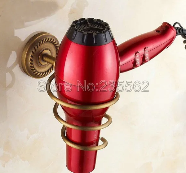 Bathroom Accessory Antique Spiral Blow Stand Brass Finish Holder Dryer Rack Wall Mounted lba272 gold finish brass bathroom hair dryer holder wall mounted