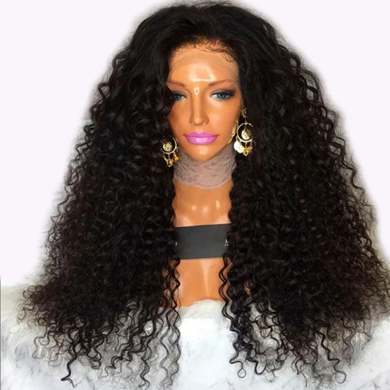 DLME синтетические волосы длинные афро кудрявый вьющиеся парик Детские волосы Бесплатная доставка Glueless термостойкие Черные Кружева