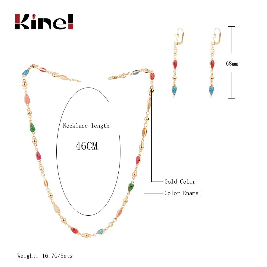 Kinel Colorful Enamel Woman Jewelry Set Fashion Dubai Gold Drop Earrings Necklace Bracelet Vintage Wedding Jewelry Wholesale - Image 5