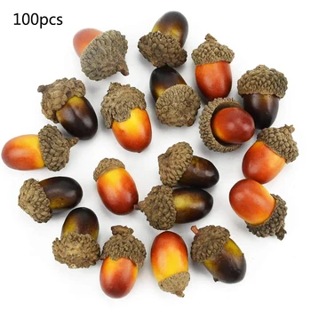 

100PCS Simulation Plant Acorn Autumn Harvest Artificial Mini Nuts Acorn Decorative Fake Pine Cone Home Decor Photography Props