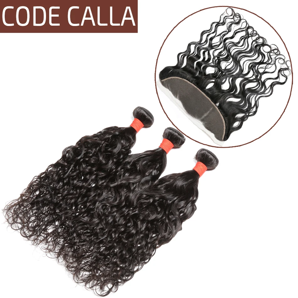 

Code Calla Unprocessed Water Wave Bundles With 13*4 Lace Frontal Peruvian Pre-colored Raw Virgin 100% Human Hair Natural Black