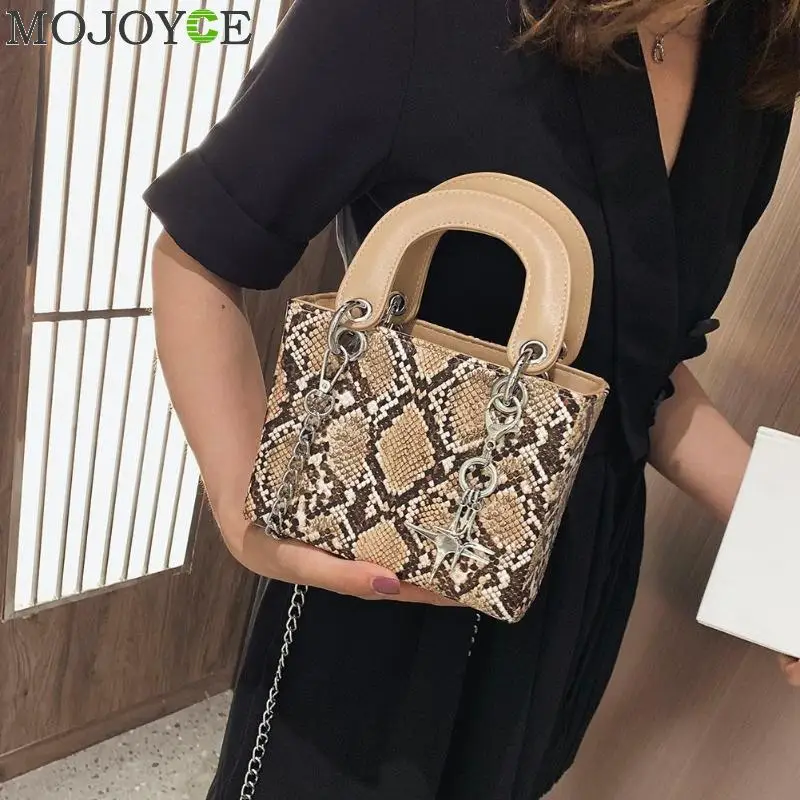 أزياء السيدات صغيرة رفرف الأفعى طباعة شنطة كتف المرأة الإناث بو الجلود سلسلة عارضة Crossbody الأعلى مقبض حقيبة ساع