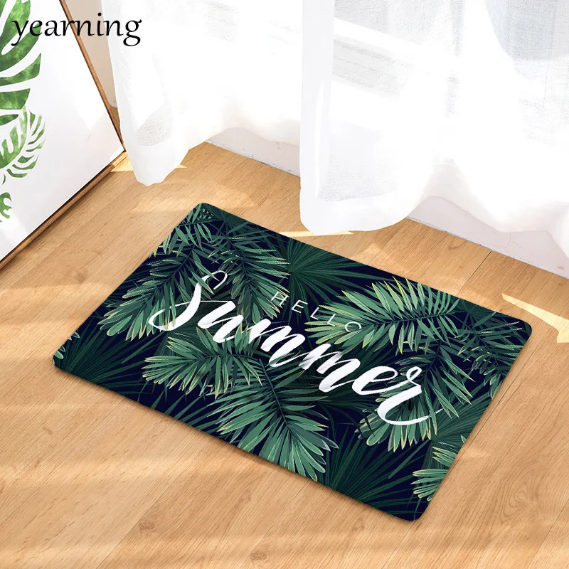 

Palm Leaf Floor Mat Tropical Green Plant Print Anti-Slip Coral Flee Doormat Carpet Rug Use Hallway Kitchen Bedroom Bathroom