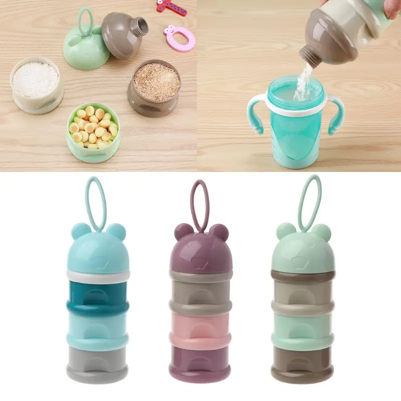 

3 layer Cute Bear Style Portable Baby Food Storage Box Essential Cereal Cartoon Milk Powder Boxes Toddle Kids Formula Container