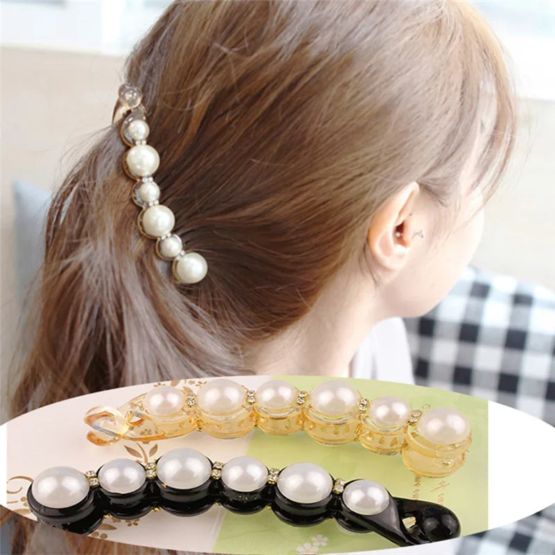 1PC Pretty Long Barrettes Big Simulated Pearl Hair Clips For Women