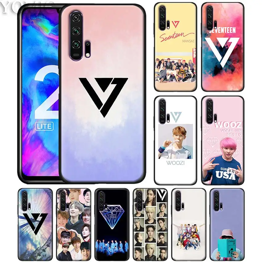 

Black Silicone Case for Honor 20 Pro 10 20 Lite 8X 8S 8C 8A View 20 Y9 2019 Soft Cases seventeen kpop Soft Case