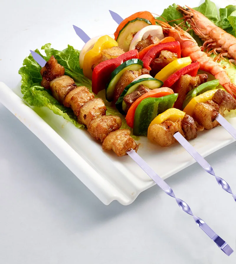 New 10pcs 17.5''/45cmStainless Steel Flat BBQ Skewers Meat BBQ Needle Outdoor Barbecue Skewers Roasting Fork