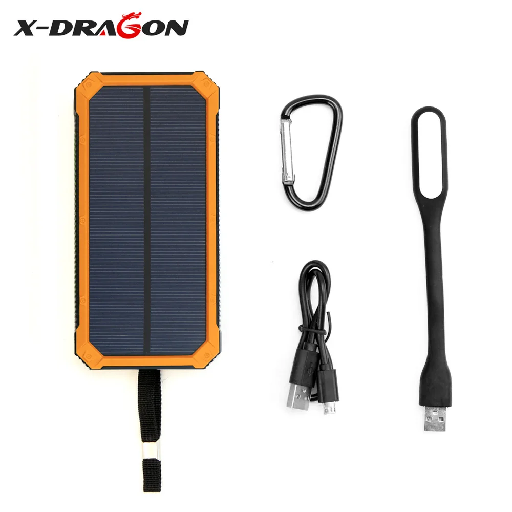 

X-DRAGON 15000mAh Solar Power Bank Dual USB Solar Charger for iPhone iPad Samsung Cell Phones Outdoor Camping