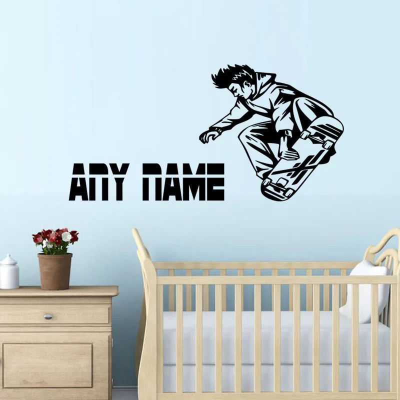 Image Removable DIY Wall Sticker Guy Skater Stickers Customize Name Vinyl Art Wall Decals Decor For Bedroom