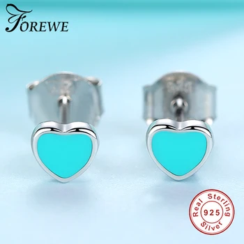 

FOREWE Real 925 Sterling Silver Small Heart Earrings Blue Enamel Stud Earrings for Women Girls Kids Fashion Jewelry