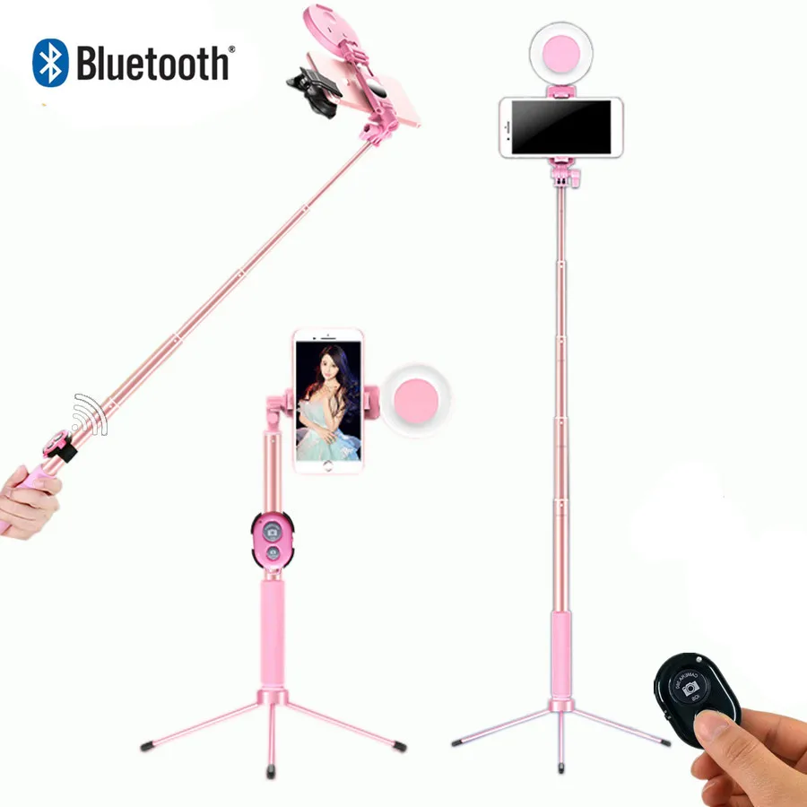 Preise Selfie Stick LED Ring licht Erweiterbar live Stativ 1,7 m Stehen 4 in 1 Mit Einbeinstativ Telefon Halterung für iPhone X 8 Android smartphone