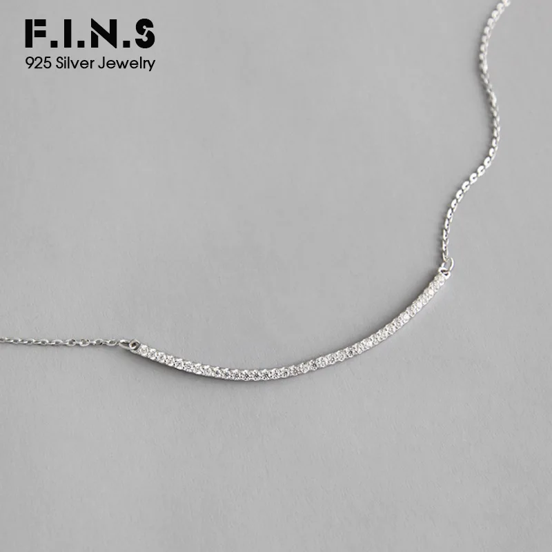 

F.I.N.S Sterling Silver Necklace Women 925 Zircon Arc-Shaped Female Necklace Clavicle Chain Fashion Jewelry Womens Accessories