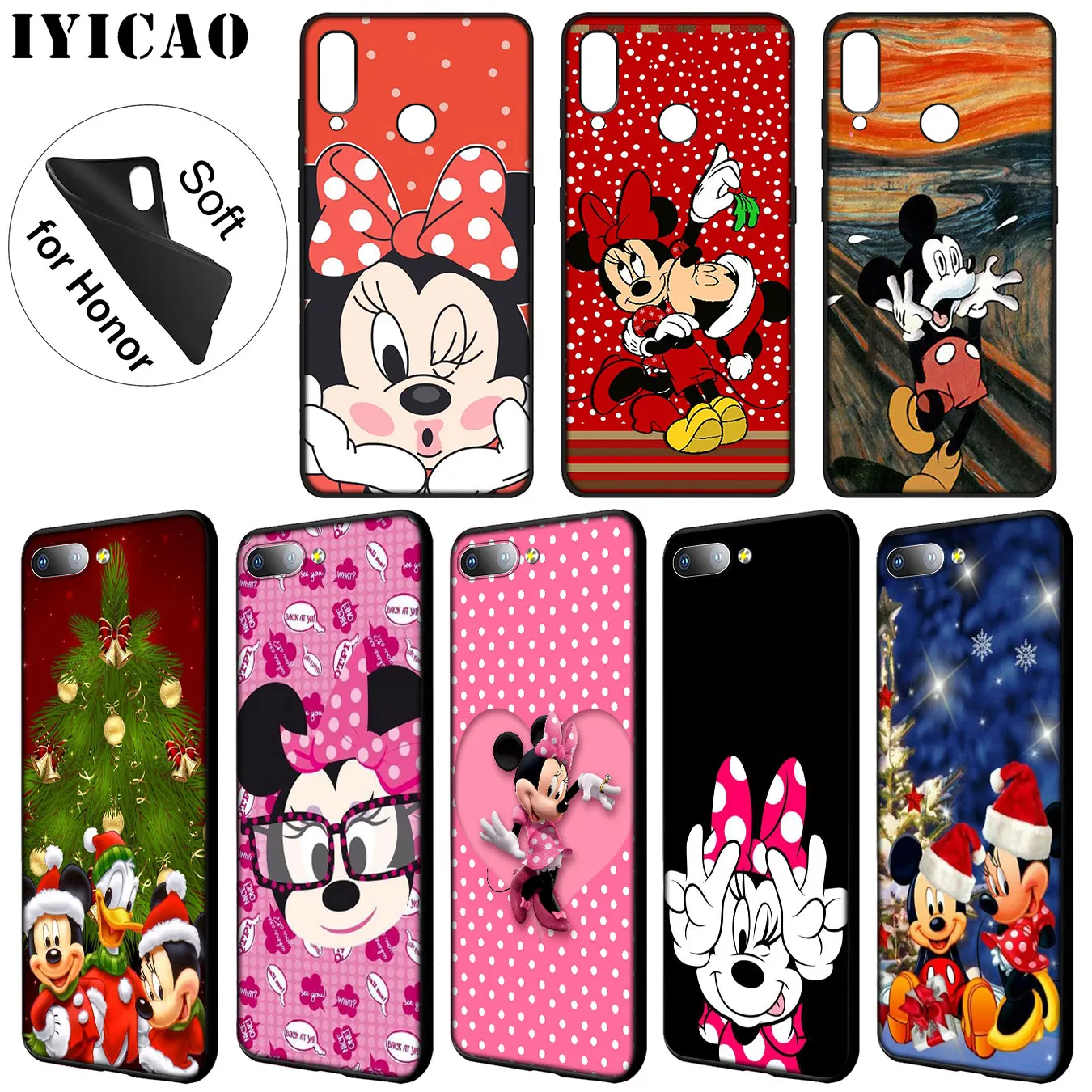 

IYICAO Mouse Mickey Minnie Soft Silicone Phone Case for Huawei Y9 Y7 Y6 Prime 2019 Honor 20 8C 8X 8 9 9X 10 Lite 7C 7X 7A Pro