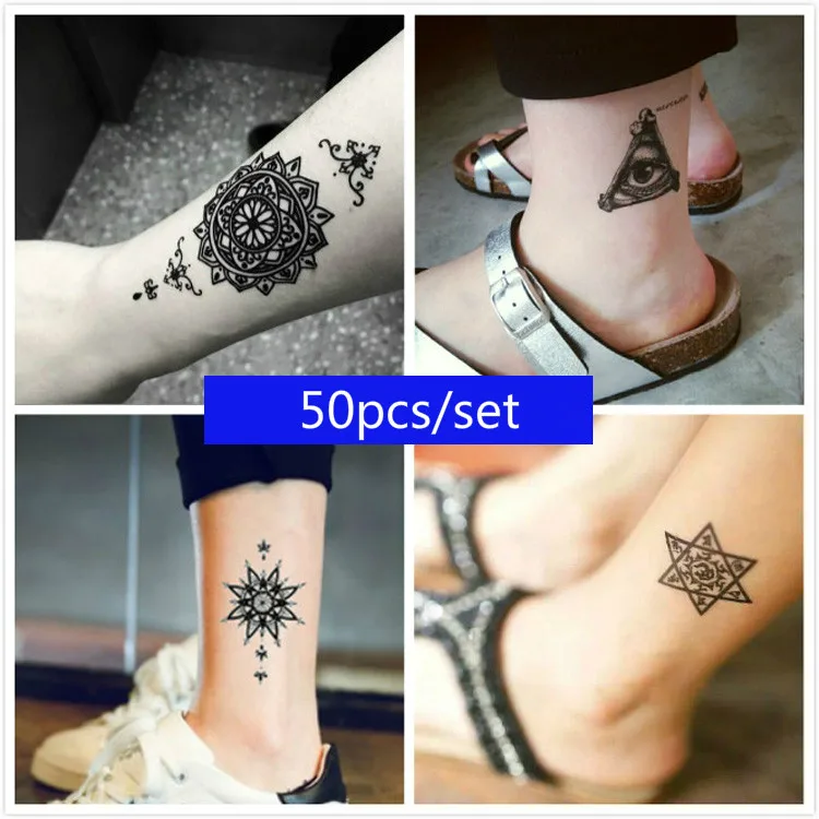 50 قطعة/المجموعة الحناء وشم مؤقت ملصقا مزيج التصاميم ل مثير المرأة السوداء الجسم فن الوشم وهمية