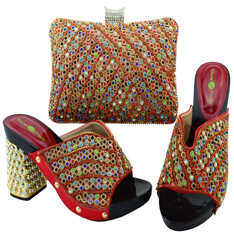

YM005 High Quality African Wedding Shoes And Bag Set Hottest Rhinestone African Elegant Women's Shoes and Bag Set Free Shipping
