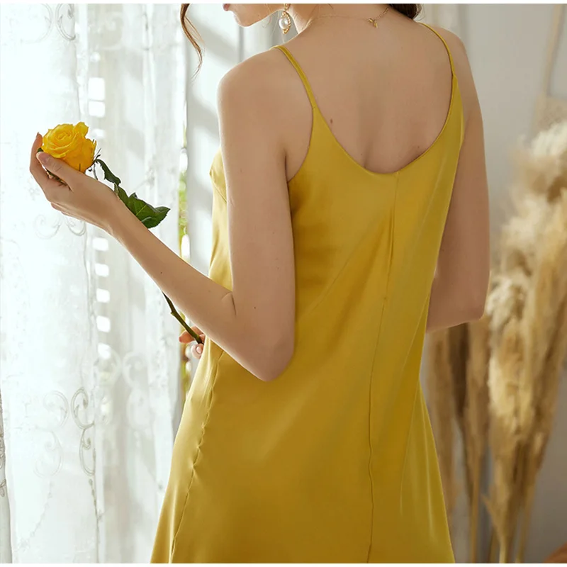 Атласное шелковое женское мини-платье с v-образным вырезом без рукавов, с открытой спиной, сексуальное женское ночнушка, летняя Домашняя
