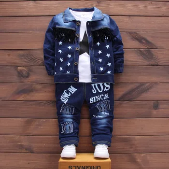 

Spring and autumn children cowboy suit baby boy body suit quality 3 pieces kids denim clothing sets gift for boys