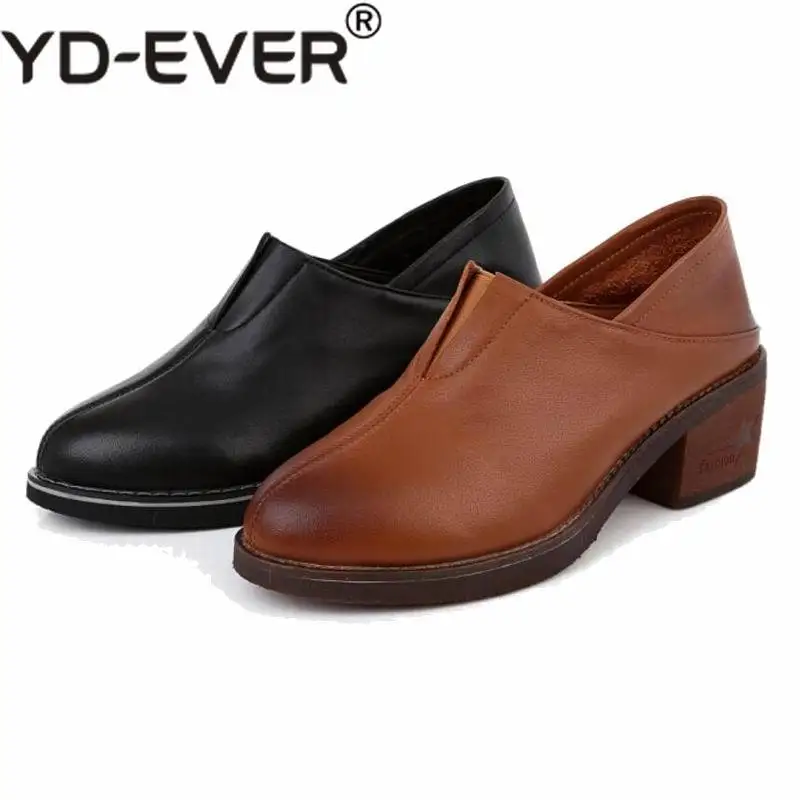 on Pour Pointu Épais Porter Véritable Two Way En Haut Bout marron De Noir Chaussures Slip Mode Pompes Talon Femmes Dame Cuir 4q06xwvxF