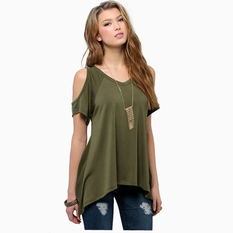 Женская Асимметричная футболка с V образным вырезом без бретелек|loose t-shirt|t shirt