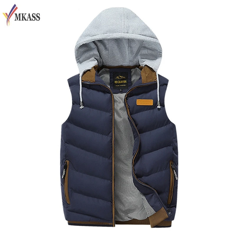 Fashion Men's Vest Winter Men Brand Hooded Vest Male Fashion Cotton-Padded Waistcoat Jacket and Coat Warm Vest Size L-3XL