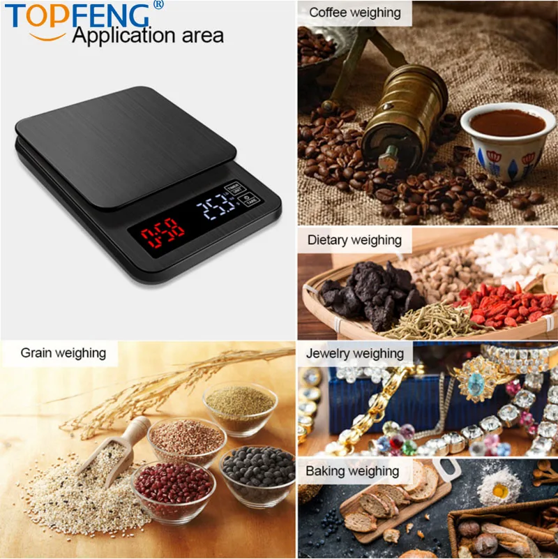 Цифровые кухонные весы TOPFENG/кухонные весы/кофейные весы для выпечки с таймером ЖК-дисплеем