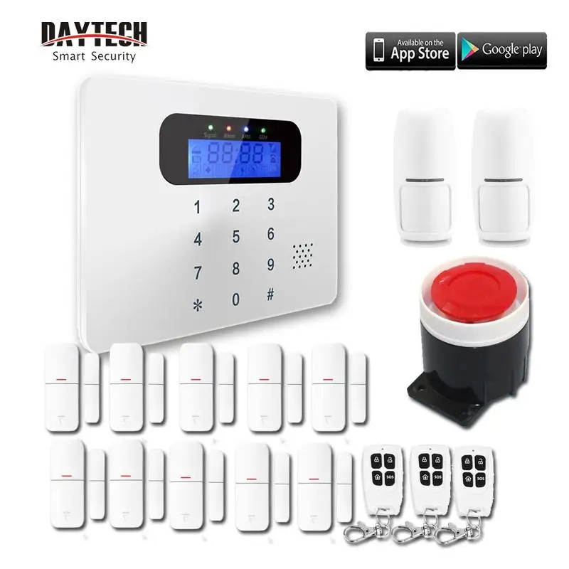 DAYTECH GSM сигнализация, домашняя охранная сигнализация, DIY комплекты, Автонабор сирены, датчик оповещения, PIR обнаружение, дистанционное управление приложением - Цвет: GSM03-Kit4