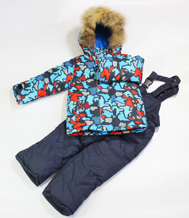 

2018 New Baby Boys Girls Fashion Winter Snow Suit Children Hoodie Big Fur Jacket Coats Russia Winter Warm Parka Diwn Hacket 2pcs
