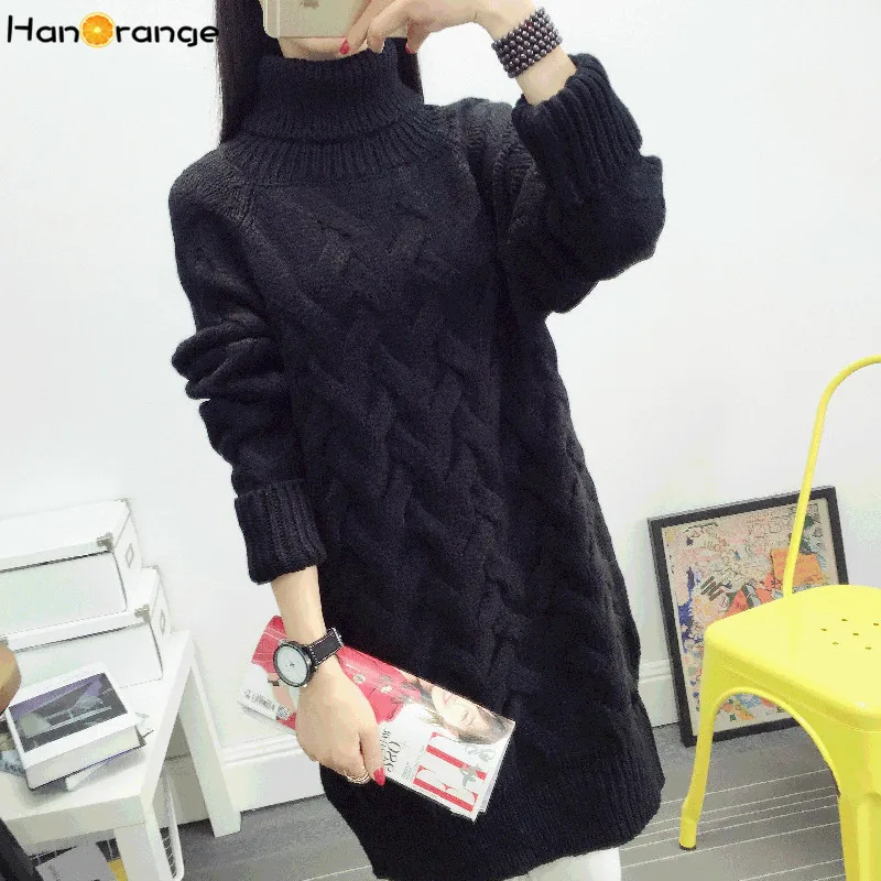 HanOrange Autumn Winter Korean Turtleneck Thick Loose Twist Long Women Sweater White/Red/Black HanOrange Autumn Winter Korean Turtleneck Thick Loose Twist Long Women Sweater White/Red/Black