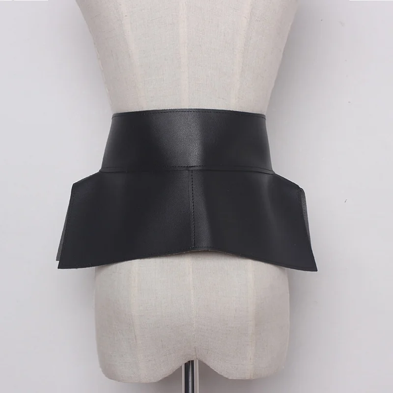 Tanie 2019 trendy kobieta szeroki muszka gorset pas moda falbankowa spódnica Peplum pasy Pu skóra Cummerbund dekoracja sznurkiem Riem