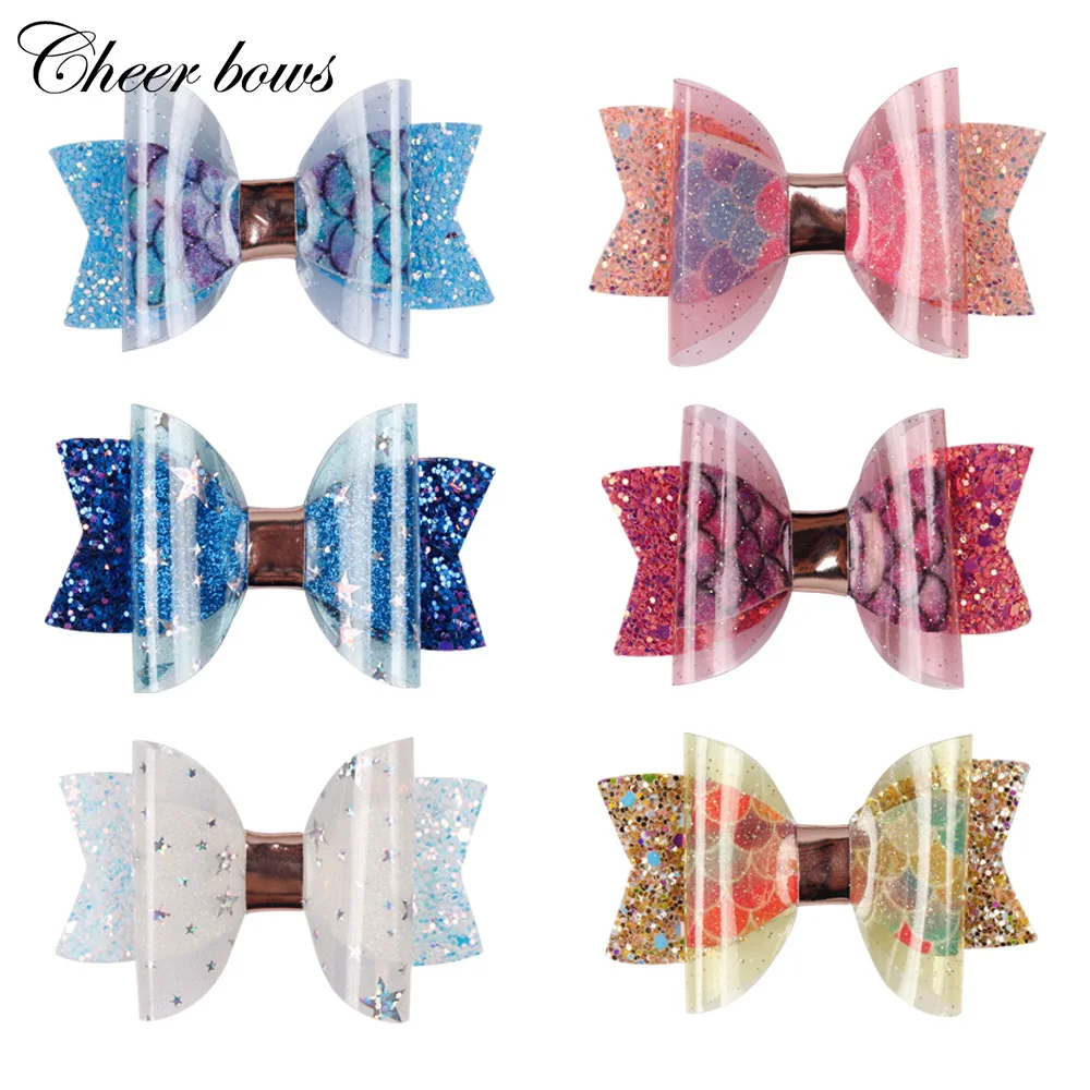 

2 pcs/lot 3 Inch Mini Bow Hairgrip Shiny Bow Hair Clips Glitter Stars PVC Fabric Boutique Clips Handmade Hair Accessories DIY