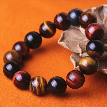 

14mm Colour Tiger's Eye Stone Bracelet Men Women Gift Wealth Elasticity Rope Bracelets For Women & Men Jewelry