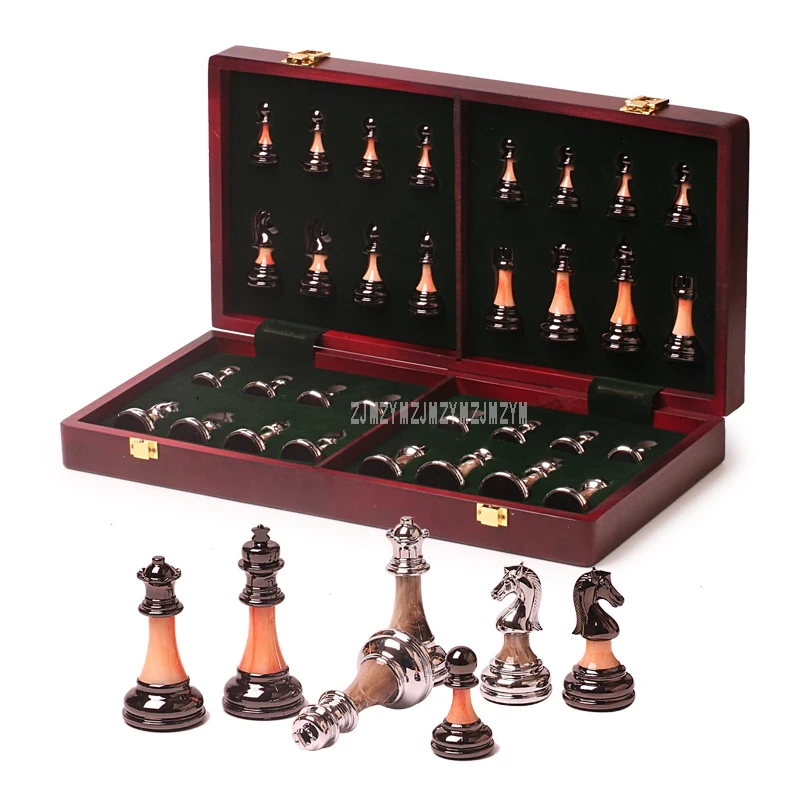 

Wood International Chess Set ABS Acrylic Pieces Set Portable Foldable Board Funny Game Chessmen Chessboard Educational Play Kit