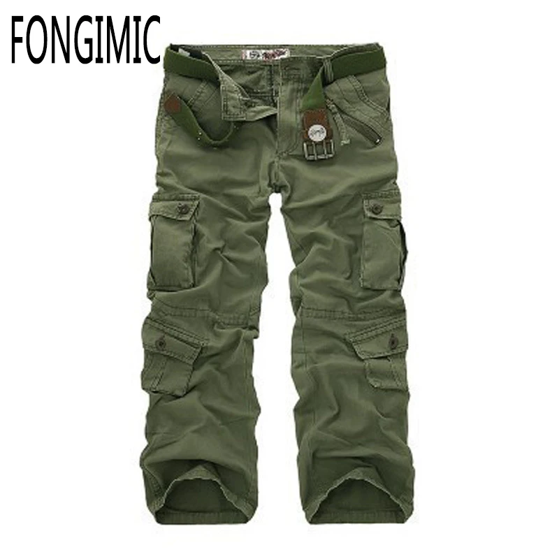Men Fashion Pants Mid Waist Loose Solid Pockets Full