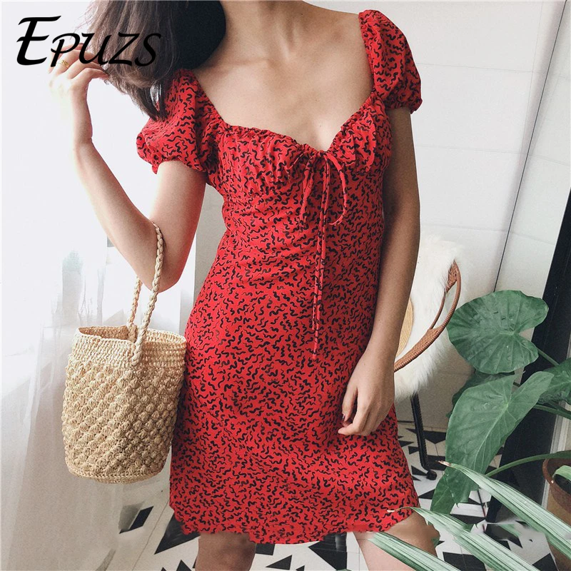 

Red kawaii boho mini dress women vintage dress elegant casual beach party dresses fall 2019 korean vestidos